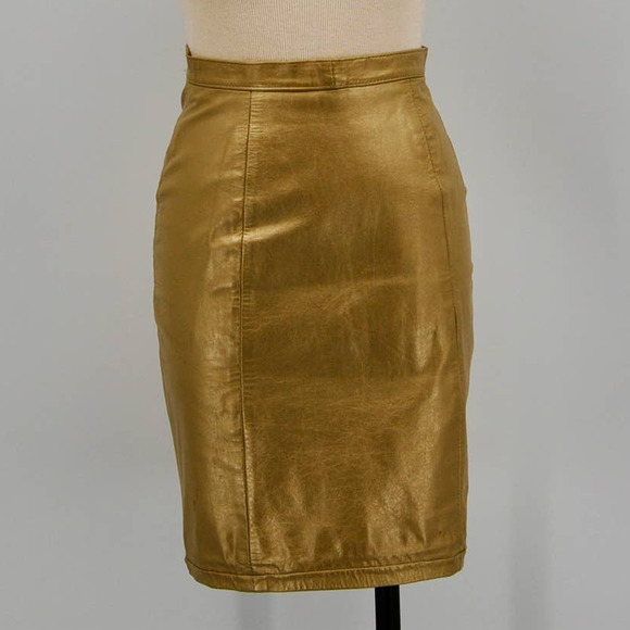 Vintage Gold Pleather Skirt - Picture 1 of 4